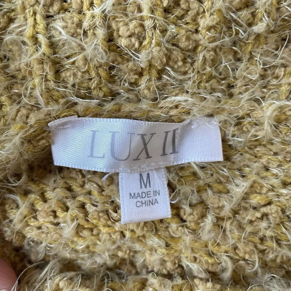 LUX II Womens Estilo Sweater Medium Yellow Eyelash Turtleneck Pullover Boho Soft
